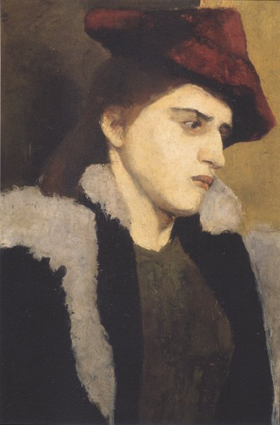 Portrait of a Young Woman with Red Hat by Paula Modersohn Becker